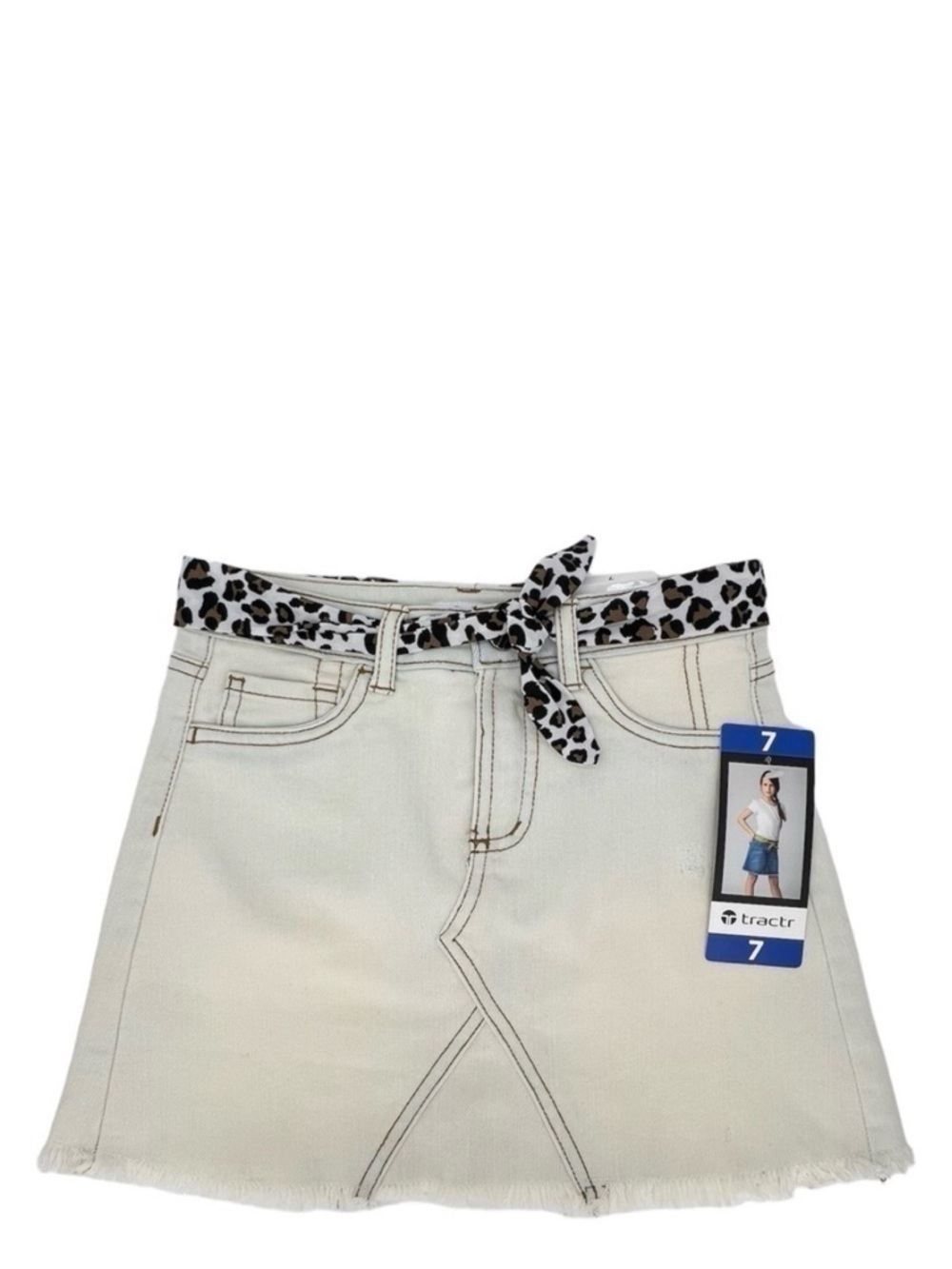 Tractr Jean Mini Skirt Skort Girl’s Size 7 Distressed Faded Leopard Belt New NWT